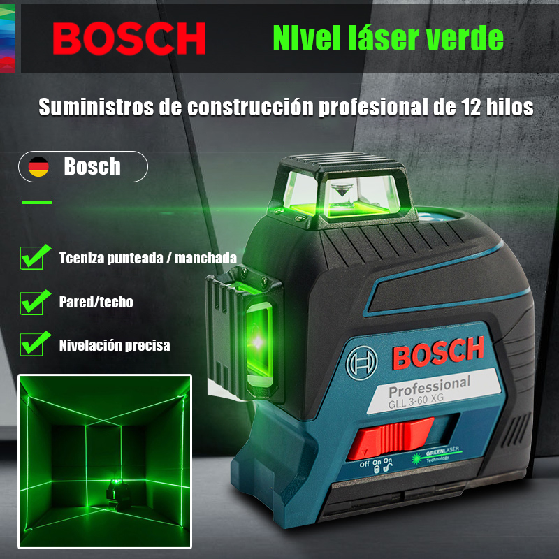 (27% de las personas compran este paquete)【Bosch】Nivel Láser de 12 líneas, visible a 120 metros en exteriores, tres modos de trabajo disponibles---110€