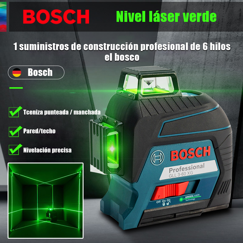 (70% de las personas compran este paquete)[Bosch] Nivel láser de 16 líneas, visible a 200 metros en exteriores, 360° alrededor de toda la casa, cuatro modos de trabajo disponibles---120€